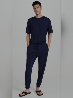 Eberjey Henry Modal Short Sleeve & Pant PJ Set Mens Size M